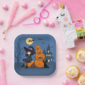 Halloween Hexe, Black Cat und Kürbiskins Pappteller (Party)