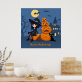 Halloween Hexe, Black Cat und Kürbiskins Poster (Küche)