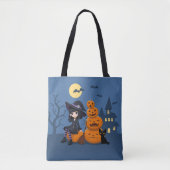 Halloween Hexe, Black Cat und Kürbiskins Tasche (Vorderseite)