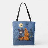 Halloween Hexe, Black Cat und Kürbiskins Tasche (Rückseite)