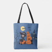 Halloween Hexe, Black Cat und Kürbiskins Tasche (Rückseite)