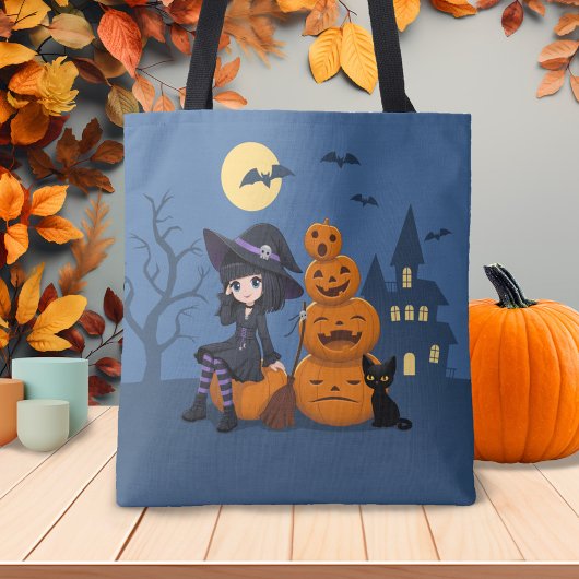 Halloween Hexe, Black Cat und Kürbiskins Tasche