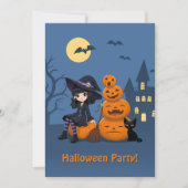 Halloween Hexe, Black Cat und Pumpkins Party Einladung (Vorderseite)