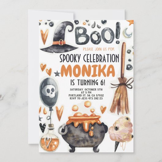 Halloween Hexe Cauldron Einladung zum Geburtstag (Vorderseite)