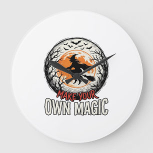 Halloween-Hexe- Eigene Magie Vintage-Shirt-Design_ Große Wanduhr