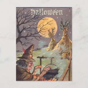Halloween Hexe - Ein schrecklicher Abend - Vintage Postkarte
