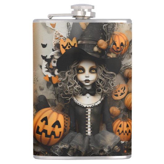 Halloween Hexe Flachmann (Vorderseite)