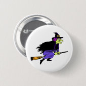 Halloween-Hexe-Fliegen auf einem Broomstick Button (Vorne & Hinten)