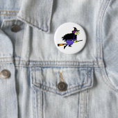 Halloween-Hexe-Fliegen auf einem Broomstick Button (Beispiel)