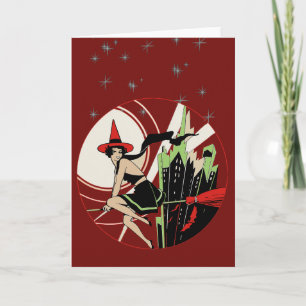 Halloween Hexe fliegt (vintage) Karte