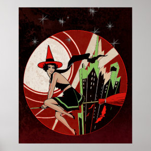 Halloween Hexe fliegt (vintage) Poster