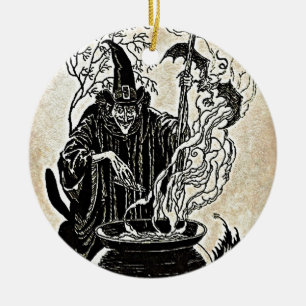 Halloween-Hexe-großer Kessel Keramikornament