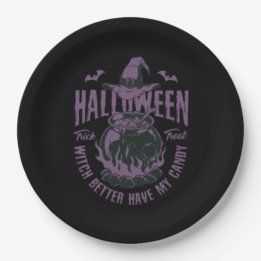 Halloween "Hexe hat besser meine Süßigkeiten" Papi Pappteller (Vorderseite)