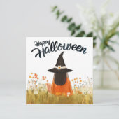 Halloween-Hexe im Blumenfeld Einladung (Stehend Vorderseite)