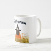 Halloween-Hexe im Blumenfeld Kaffeetasse (VorderseiteRechts)