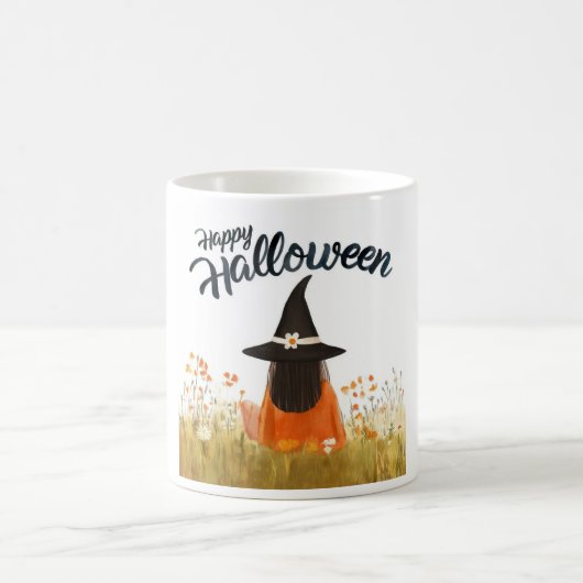 Halloween-Hexe im Blumenfeld Kaffeetasse (Mittel)