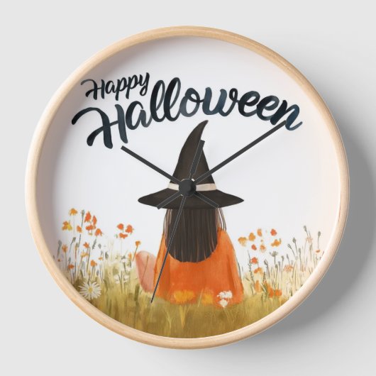 Halloween-Hexe im Blumenfeld Uhr (Vorderseite)