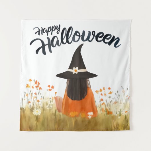 Halloween-Hexe im Blumenfeld Wandteppich (Vorderseite)