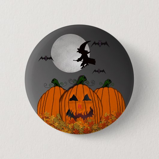 Halloween-Hexe-im Flug Knopf Button (Vorderseite)