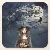 Halloween Hexe im Mondlicht Rechteckiger Pappuntersetzer (Vorderseite)