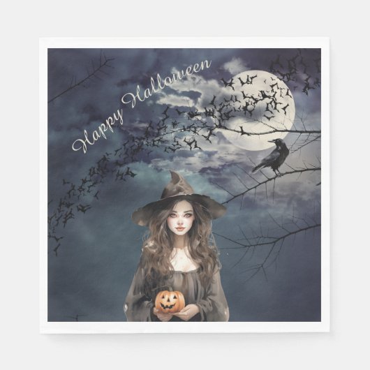 Halloween Hexe im Mondlicht Serviette (Vorderseite)
