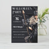 Halloween Hexe in Black Einladung (Stehend Vorderseite)
