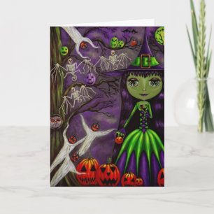 Halloween Hexe in Lila & grün Karte