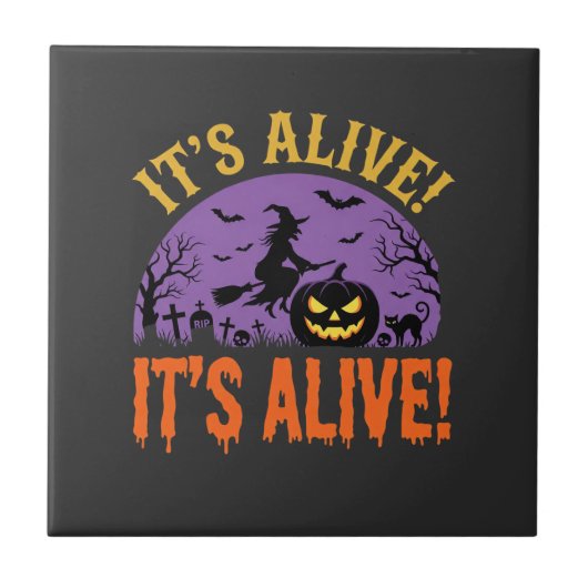 Halloween Hexe Jack O Kürbis Es lebt Fliese (Vorderseite)