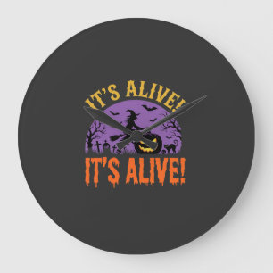 Halloween Hexe Jack O Kürbis Es Lebt Große Wanduhr