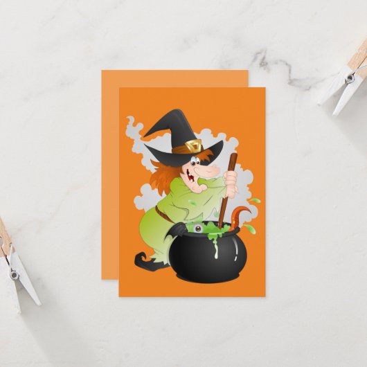 Halloween Hexe Karte (Vorderseite/Rückseite Beispiel)