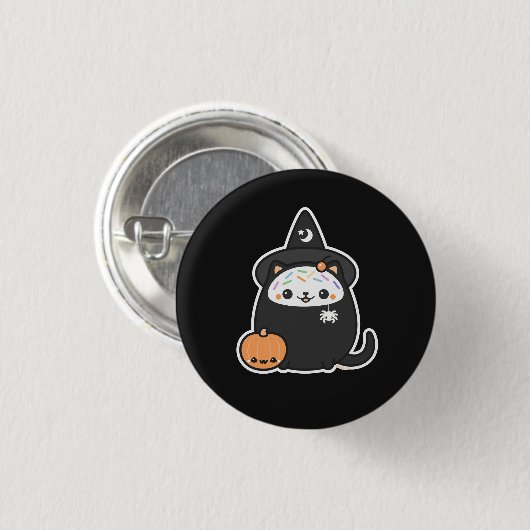 Halloween-Hexe-Katze Button (Vorne & Hinten)