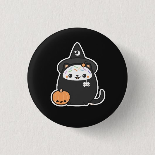 Halloween-Hexe-Katze Button (Vorderseite)