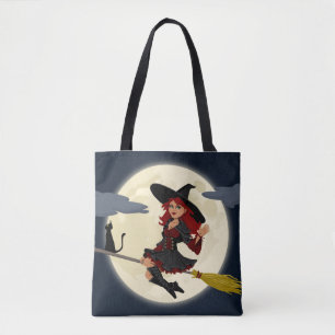 Halloween Hexe, Katze und Mond Tasche