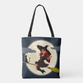 Halloween Hexe, Katze und Mond Tasche (Rückseite)