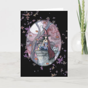 Halloween-Hexe-Katzen-Karten-Herbst-Blätter Karte