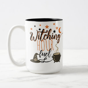Halloween-Hexe-Kessel Orange Sterne  Zweifarbige Tasse