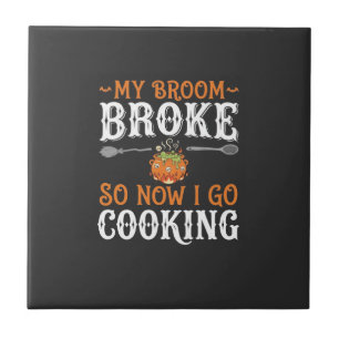 Halloween Hexe Koch Besen Zerbrochen Design_1 Fliese