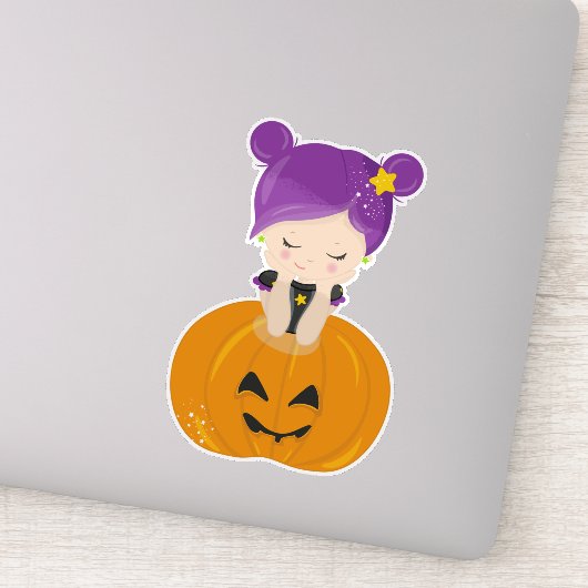 Halloween, Hexe, Kürbis, Boo, Trick oder Trete Aufkleber (Detail)