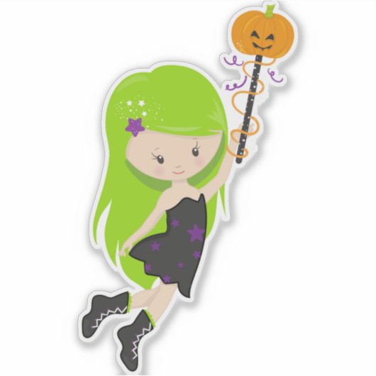 Halloween, Hexe, Kürbis, Trick oder Treat, Boo Aufkleber (Vorderseite)