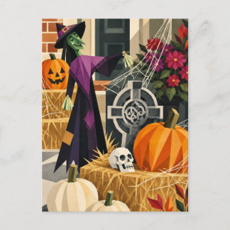 Halloween Hexe & Kürbisse Geometrische Kunst Postk Feiertagspostkarte