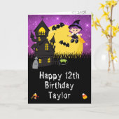 Halloween Hexe Lila Happy Geburtstag Karte (Gelbe Blume)