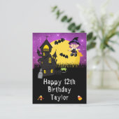 Halloween Hexe Lila Happy Geburtstag Postkarte (Stehend Vorderseite)