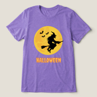 Halloween Hexe, lila Hexe auf einem Besen fliegend Tri-Blend Shirt