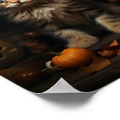 Halloween-Hexe mit Blätter und Kürbiskins Poster (Ecke)