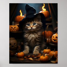 Halloween-Hexe mit Blätter und Kürbiskins Poster