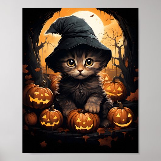 Halloween-Hexe mit Blätter und Kürbiskins Poster (Vorne)
