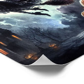 Halloween Hexe mit Broom und Katze Poster (Ecke)