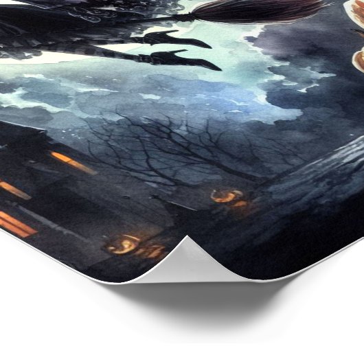 Halloween Hexe mit Broom und Katze Poster (Ecke)