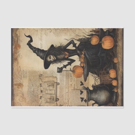 Halloween Hexe mit Cup in Hand Pumpkin Decoupage Seidenpapier (Vorderseite)