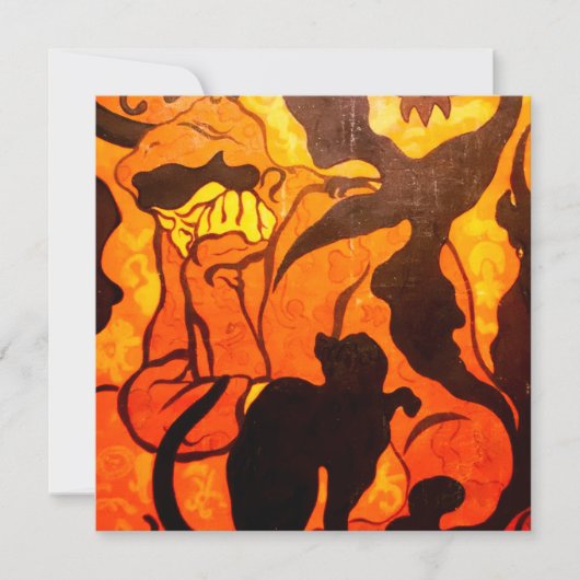 Halloween Hexe mit einer Black Cat Card (Vorderseite)